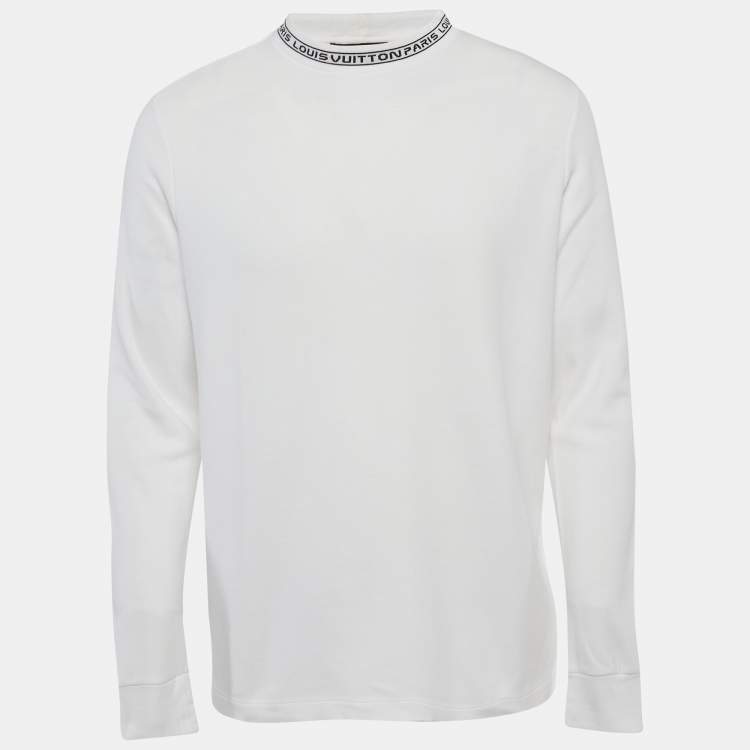 Pre Owned Louis Vuitton White Logo Neck Jersey Long Sleeve T-Shirt L