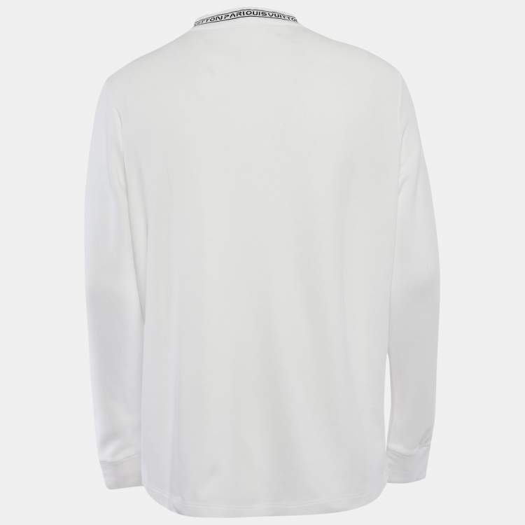 Pre Owned Louis Vuitton White Logo Neck Jersey Long Sleeve T-Shirt L