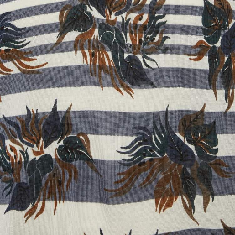 Pre Owned Louis Vuitton Blue Striped Floral Cotton Polo T-Shirt L