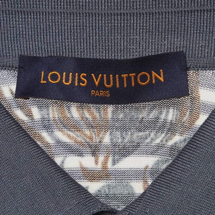 Pre Owned Louis Vuitton Blue Striped Floral Cotton Polo T-Shirt L