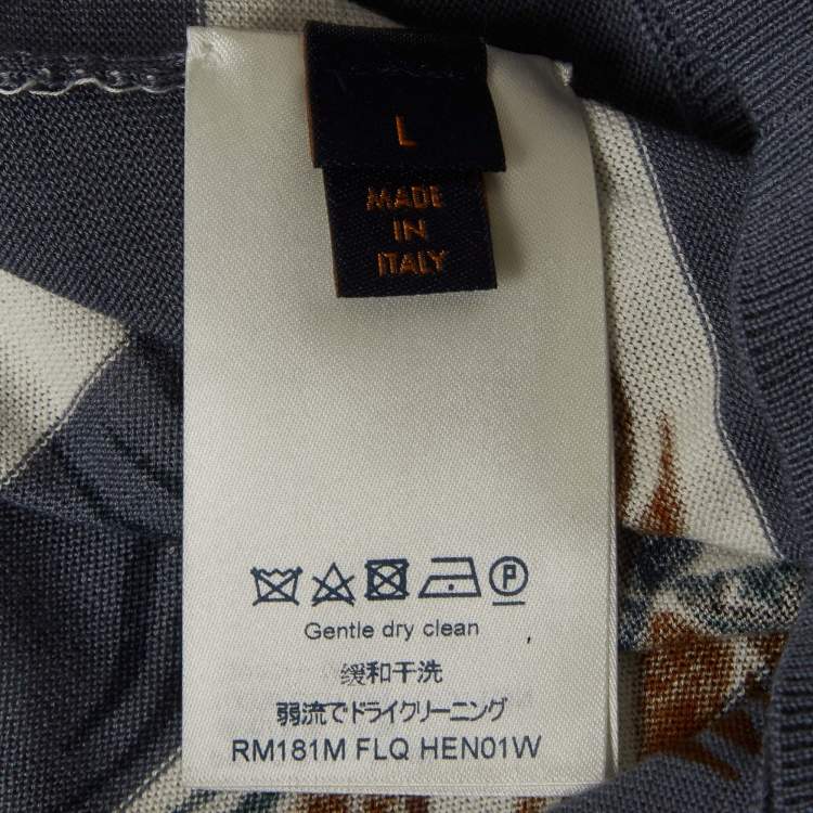 Pre Owned Louis Vuitton Blue Striped Floral Cotton Polo T-Shirt L