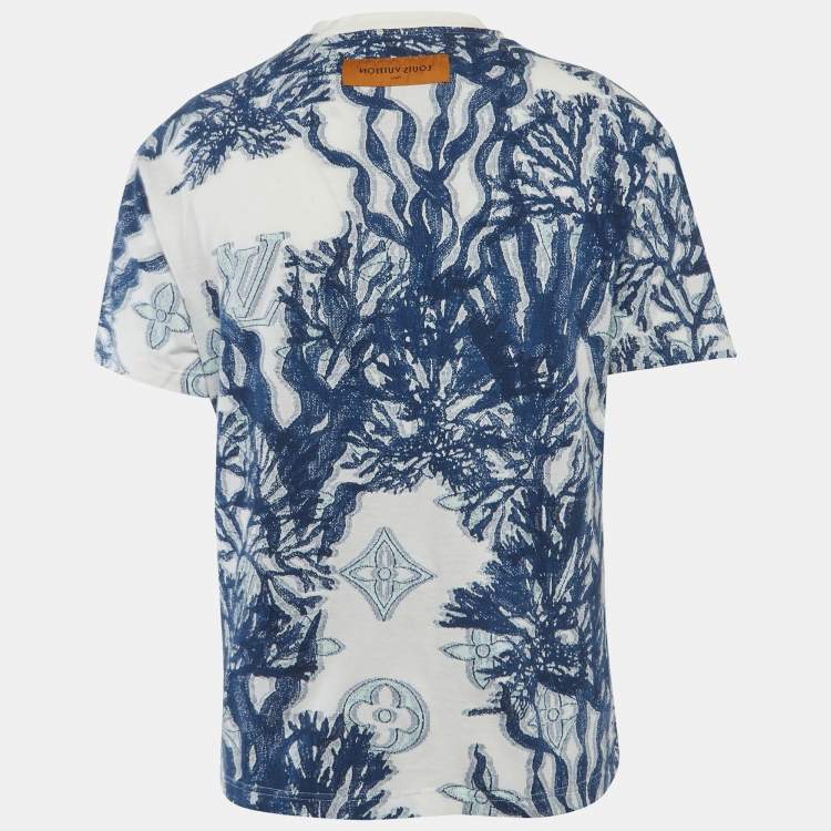 Pre Owned Louis Vuitton Blue Jacquard Jersey Crewneck T-Shirt M