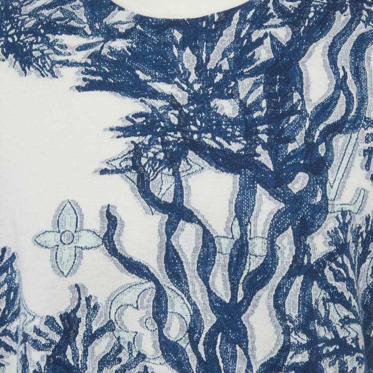 Pre Owned Louis Vuitton Blue Jacquard Jersey Crewneck T-Shirt M