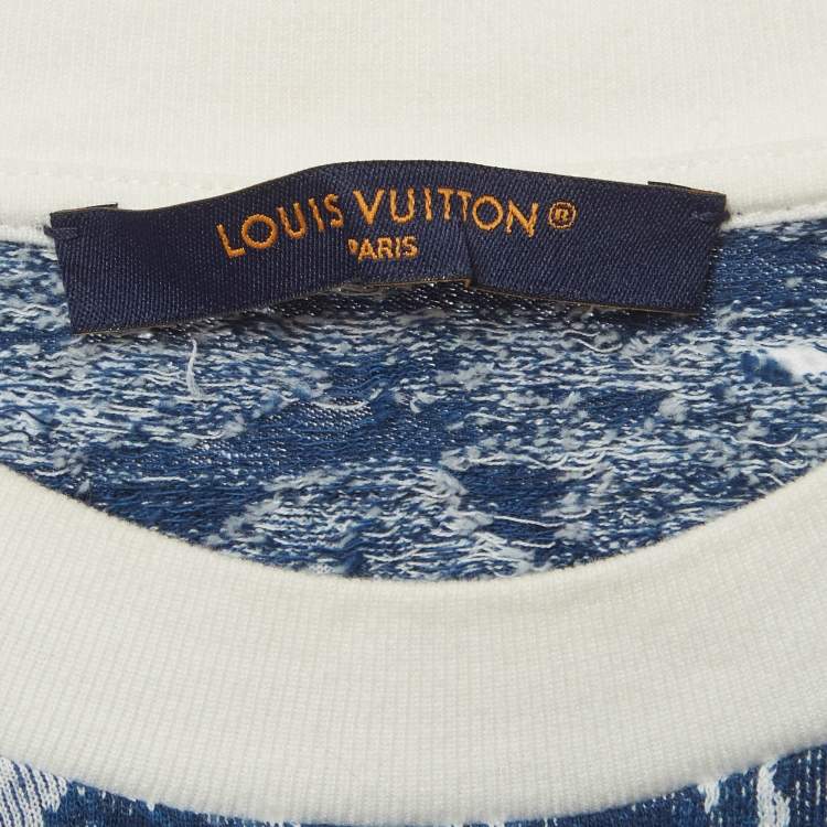 Pre Owned Louis Vuitton Blue Jacquard Jersey Crewneck T-Shirt M