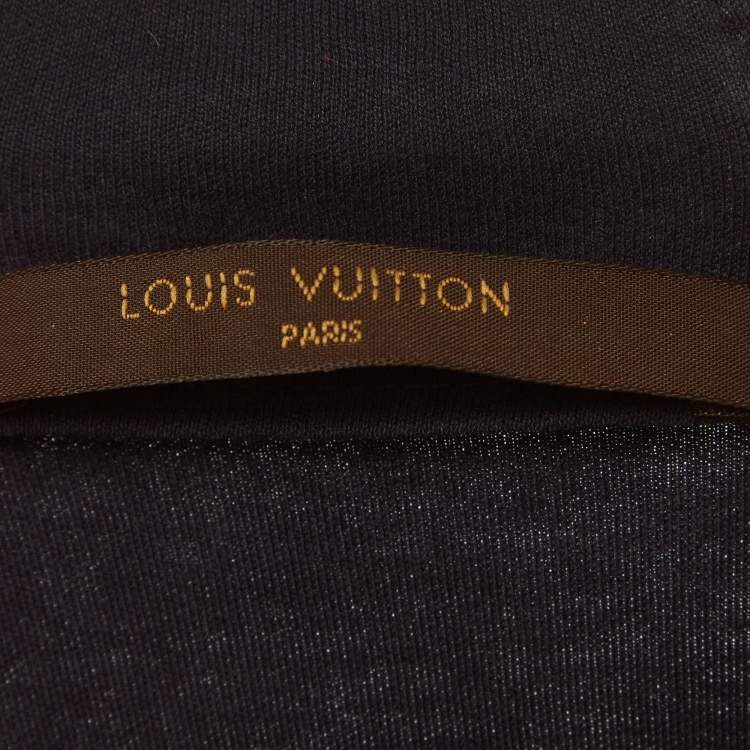 Pre Owned Louis Vuitton Navy Blu/Orange Logo Applique Jersey T-Shirt S