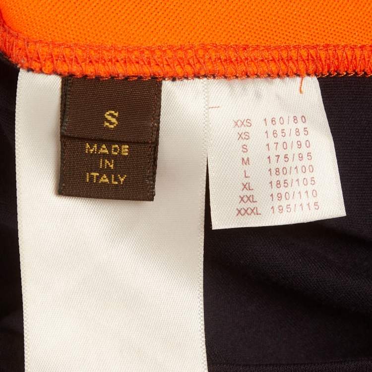Pre Owned Louis Vuitton Navy Blu/Orange Logo Applique Jersey T-Shirt S