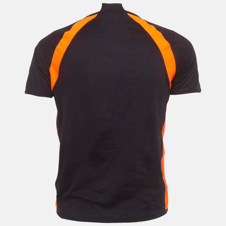 Pre Owned Louis Vuitton Navy Blu/Orange Logo Applique Jersey T-Shirt S