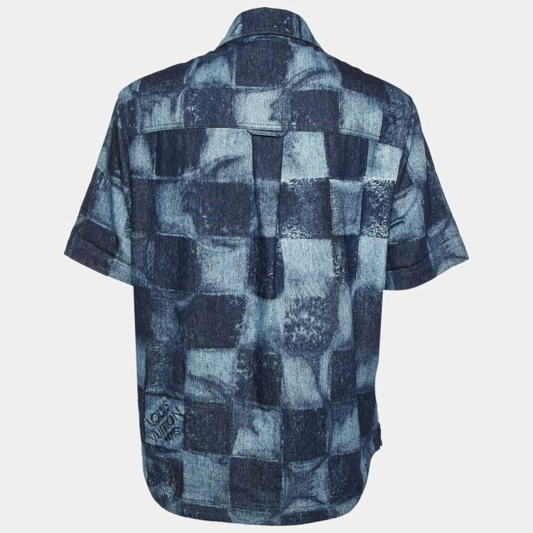 Pre Owned Louis Vuitton Blue Damier Salt Denim Short Sleeve Shirt L