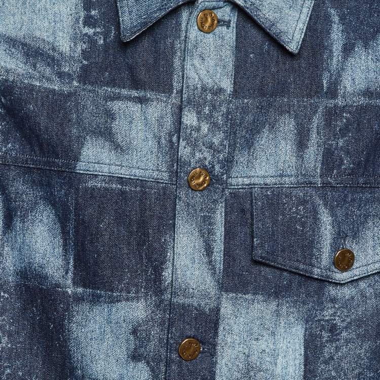 Pre Owned Louis Vuitton Blue Damier Salt Denim Short Sleeve Shirt L