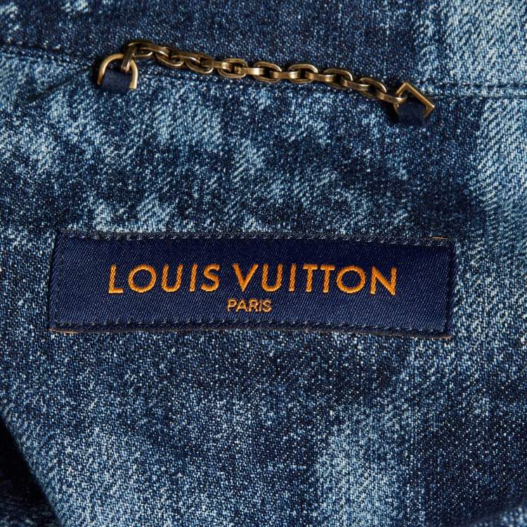 Pre Owned Louis Vuitton Blue Damier Salt Denim Short Sleeve Shirt L