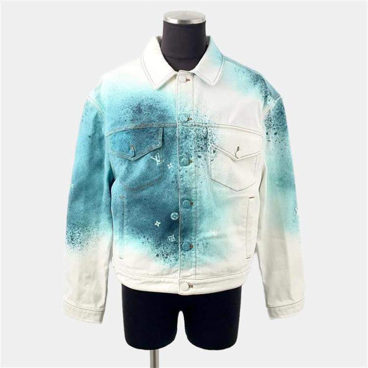 Pre Owned Louis Vuitton Spray Denim Jacket Size 48 Blue/White U14 Hoa10W Cotton100%