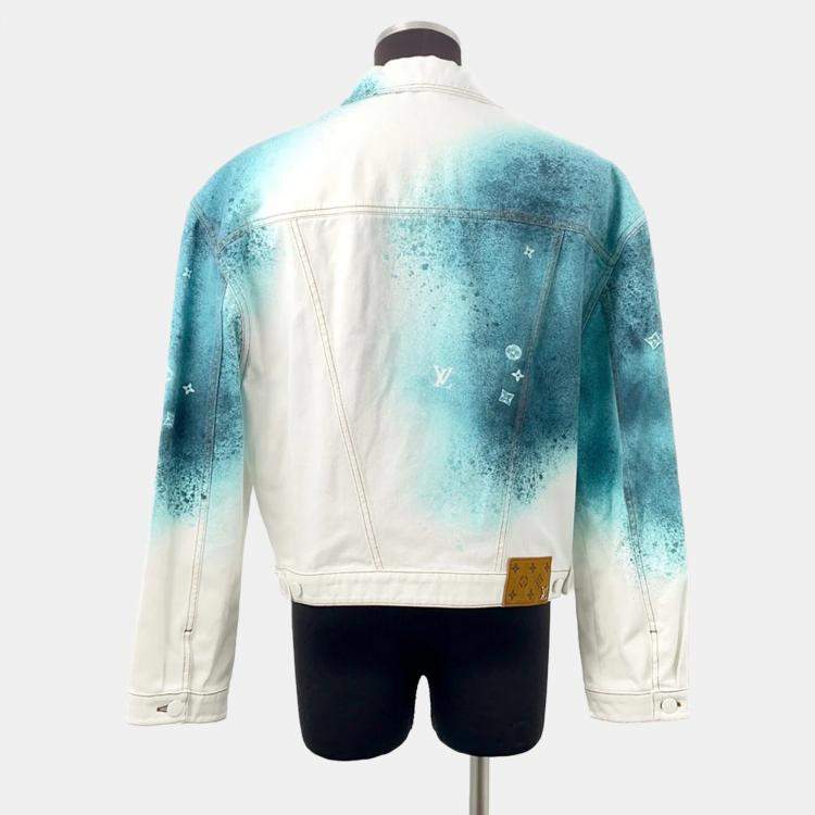Pre Owned Louis Vuitton Spray Denim Jacket Size 48 Blue/White U14 Hoa10W Cotton100%