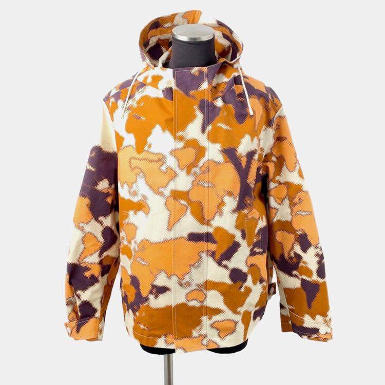 Pre Owned Louis Vuitton Camouflage Pattern Mountain Parka Size 50 Orange/Multicolor Cotton100%