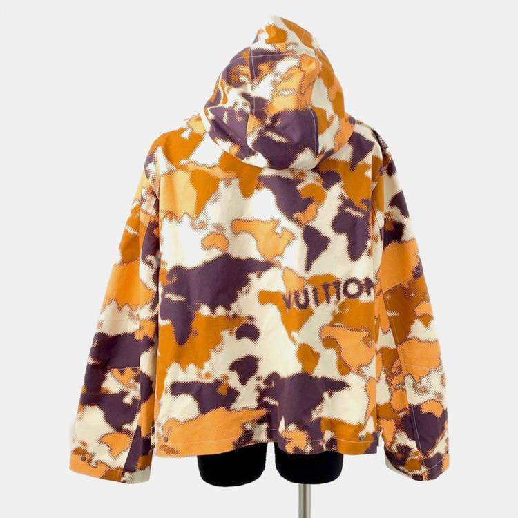 Pre Owned Louis Vuitton Camouflage Pattern Mountain Parka Size 50 Orange/Multicolor Cotton100%
