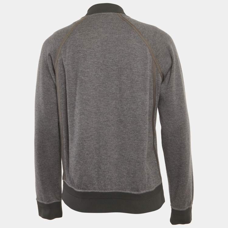 Pre Owned Louis Vuitton Grey Leather and Cotton Knit Blouson L