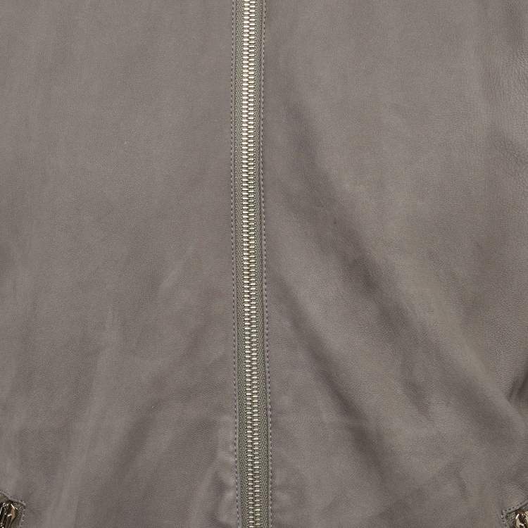 Pre Owned Louis Vuitton Grey Leather and Cotton Knit Blouson L