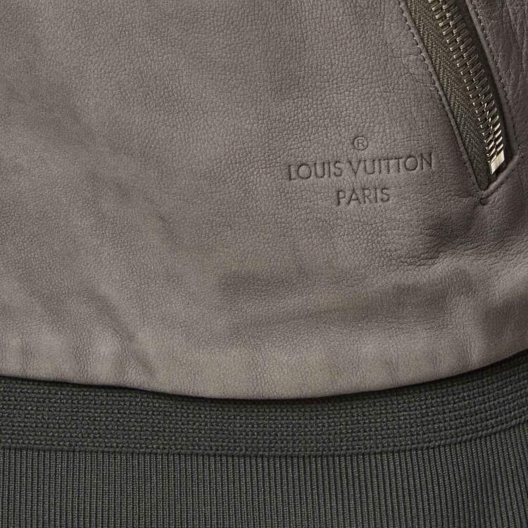 Pre Owned Louis Vuitton Grey Leather and Cotton Knit Blouson L