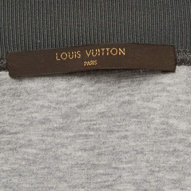 Pre Owned Louis Vuitton Grey Leather and Cotton Knit Blouson L