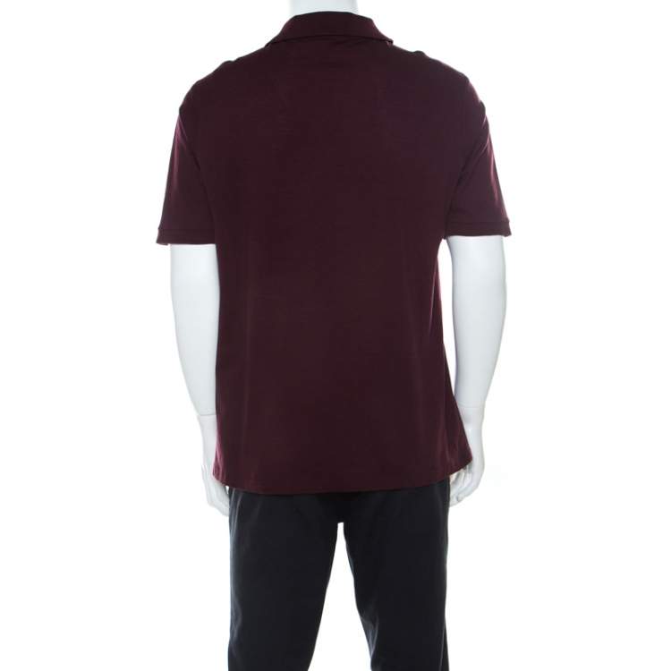 مملوكة مسبقًا Louis Vuitton Burgundy Honeycomb Knit Cotton Logo Embroidered Polo T Shirt XL
