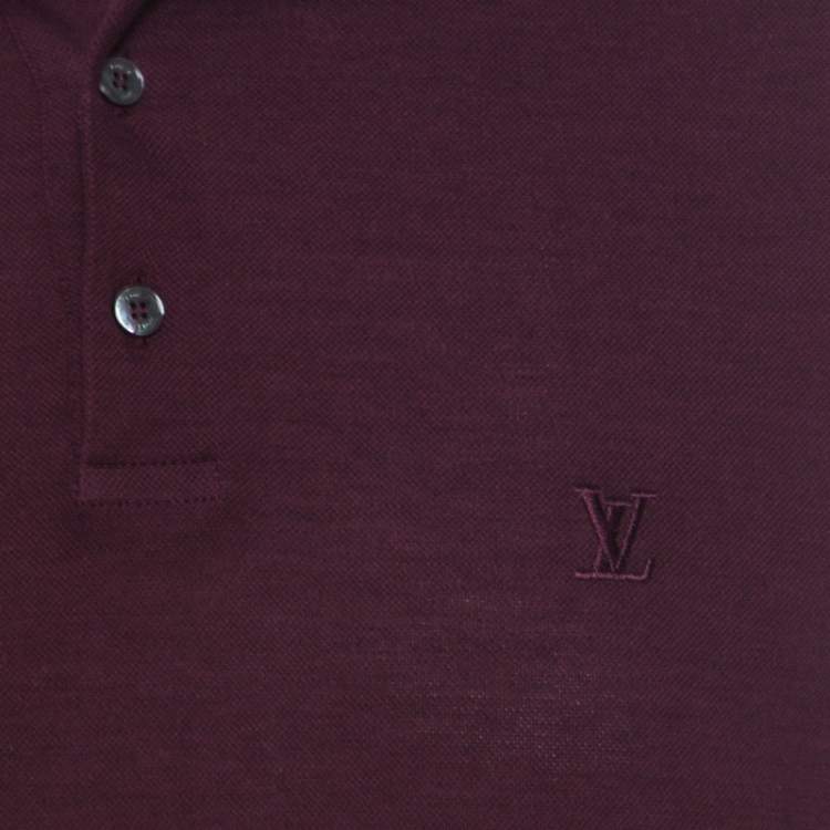 مملوكة مسبقًا Louis Vuitton Burgundy Honeycomb Knit Cotton Logo Embroidered Polo T Shirt XL