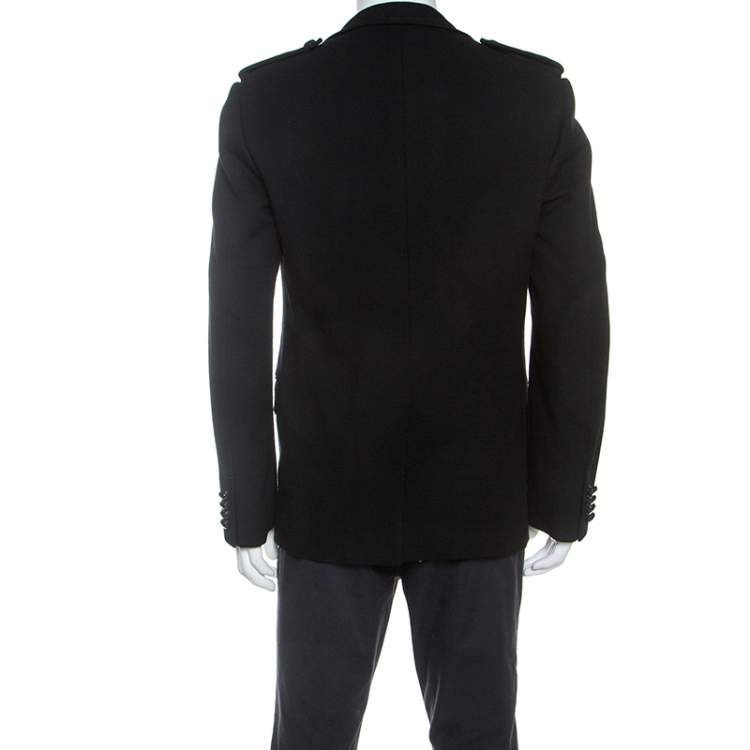 Pre Owned Louis Vuitton Black Wool Epaulette Detail Coat L