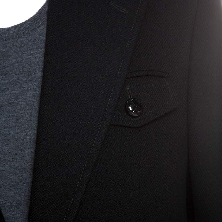 Pre Owned Louis Vuitton Black Wool Epaulette Detail Coat L