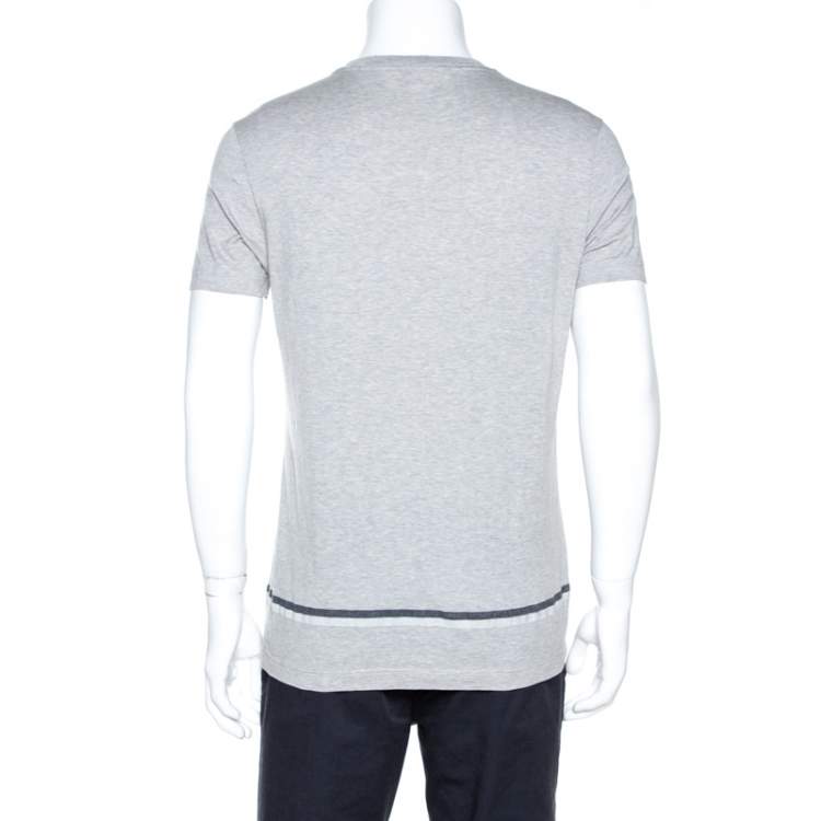 Pre Owned Louis Vuitton Grey Cotton Logo Detail T-Shirt M
