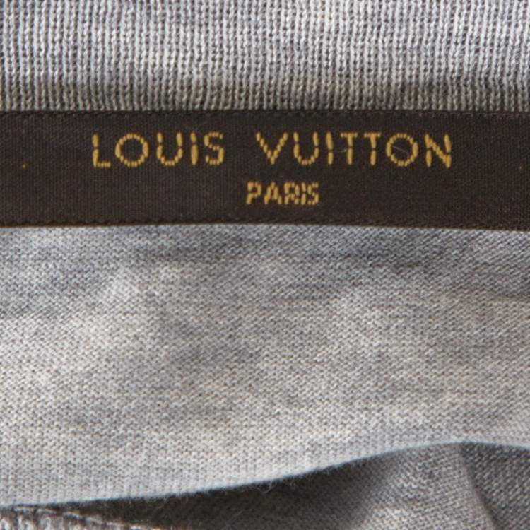 Pre Owned Louis Vuitton Grey Cotton Logo Detail T-Shirt M