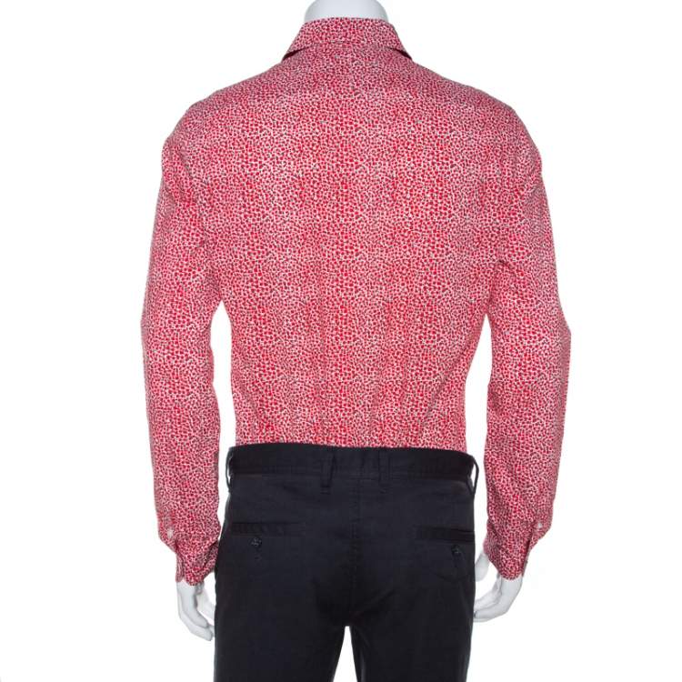 Pre Owned Louis Vuitton Red Printed Cotton Long Sleeve Shirt M