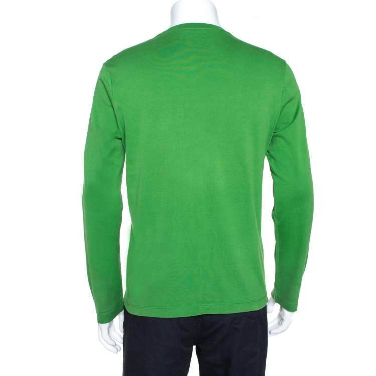 Pre Owned Louis Vuitton Green Cotton Monogram Detail Long Sleeve T-Shirt M