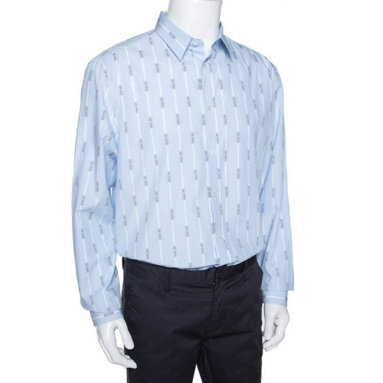 Louis Vuitton Light Blue Logo Jacquard Striped Cotton Regular Fit Shirt XXL Louis Vuitton | TLC