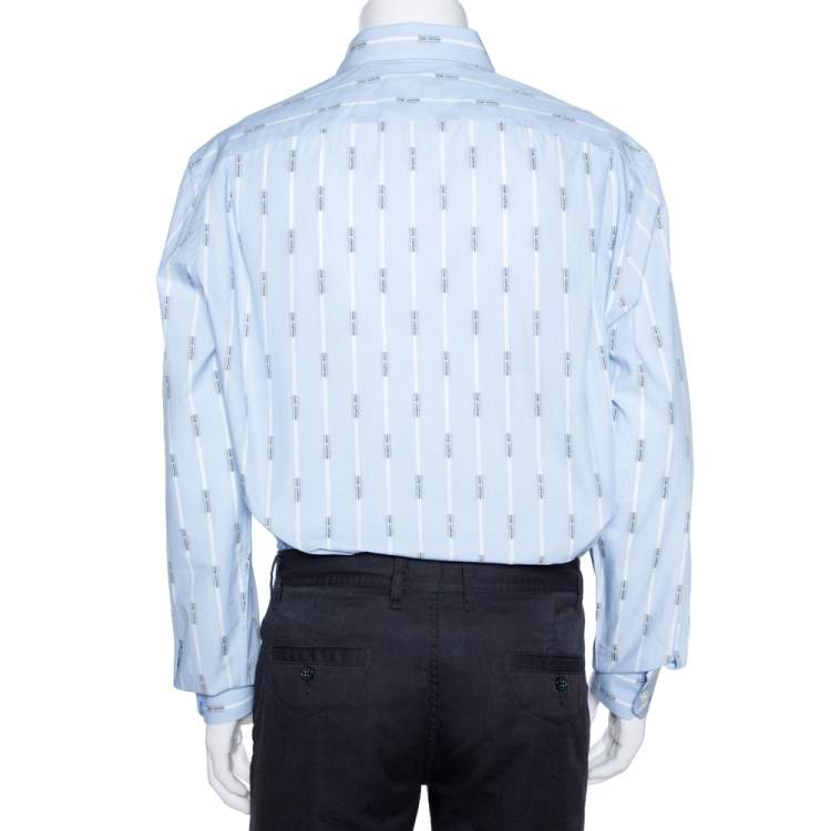 Pre Owned Louis Vuitton Light Blue Logo Jacquard Striped Cotton Regular Fit Shirt XXL