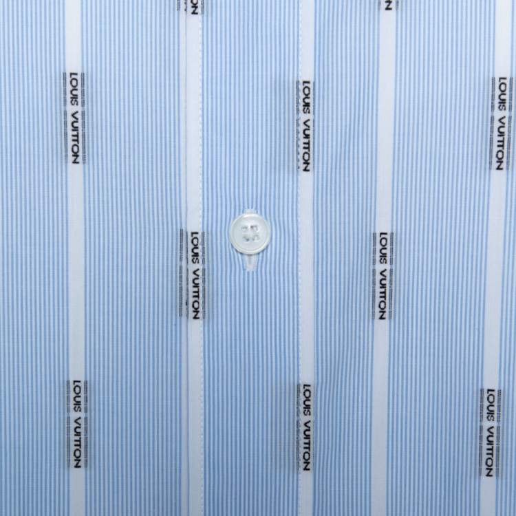 Pre Owned Louis Vuitton Light Blue Logo Jacquard Striped Cotton Regular Fit Shirt XXL