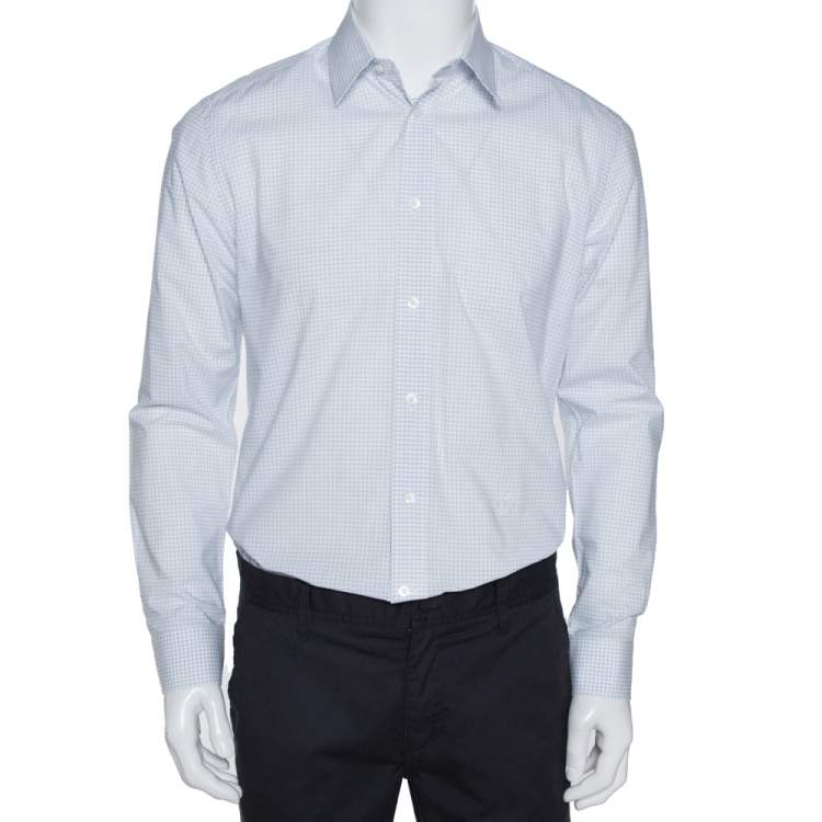 Pre Owned Louis Vuitton White & Blue Cotton Graph Check Shirt L