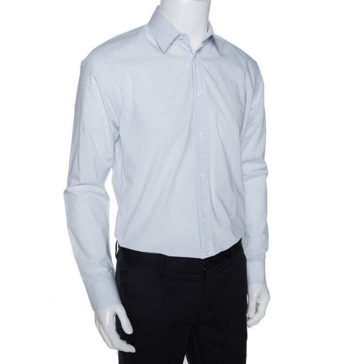 Pre Owned Louis Vuitton White & Blue Cotton Graph Check Shirt L