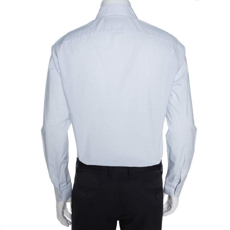 Pre Owned Louis Vuitton White & Blue Cotton Graph Check Shirt L