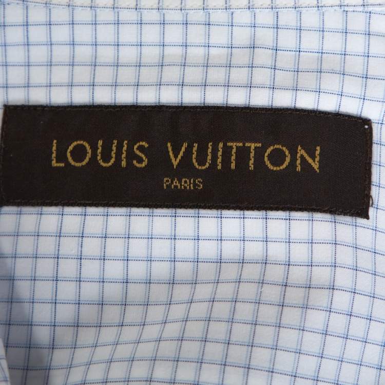 Pre Owned Louis Vuitton White & Blue Cotton Graph Check Shirt L