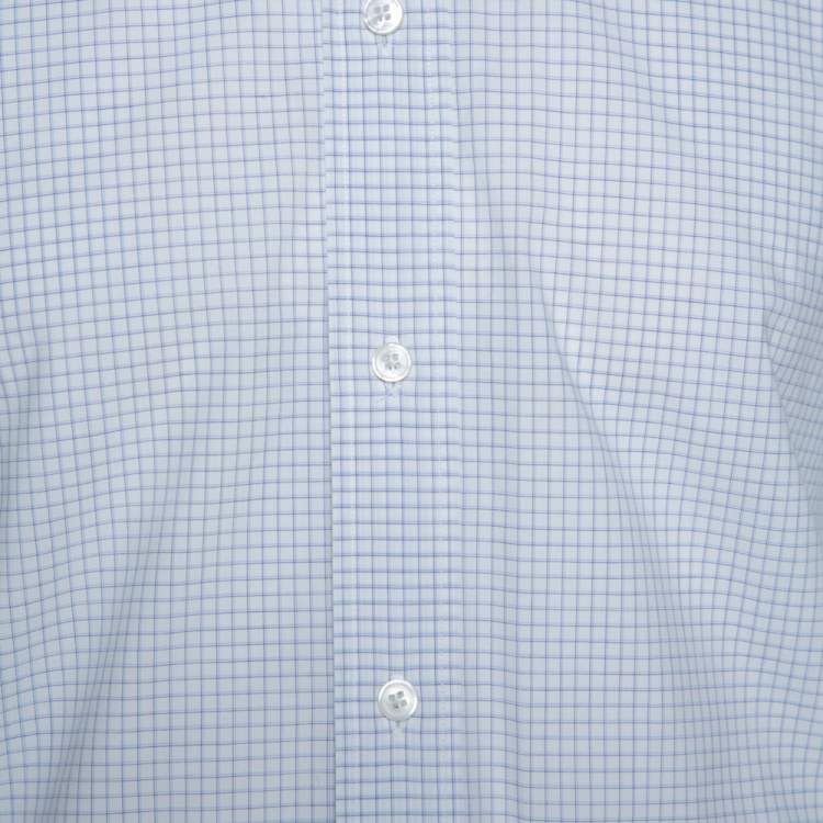 Pre Owned Louis Vuitton White & Blue Cotton Graph Check Shirt L