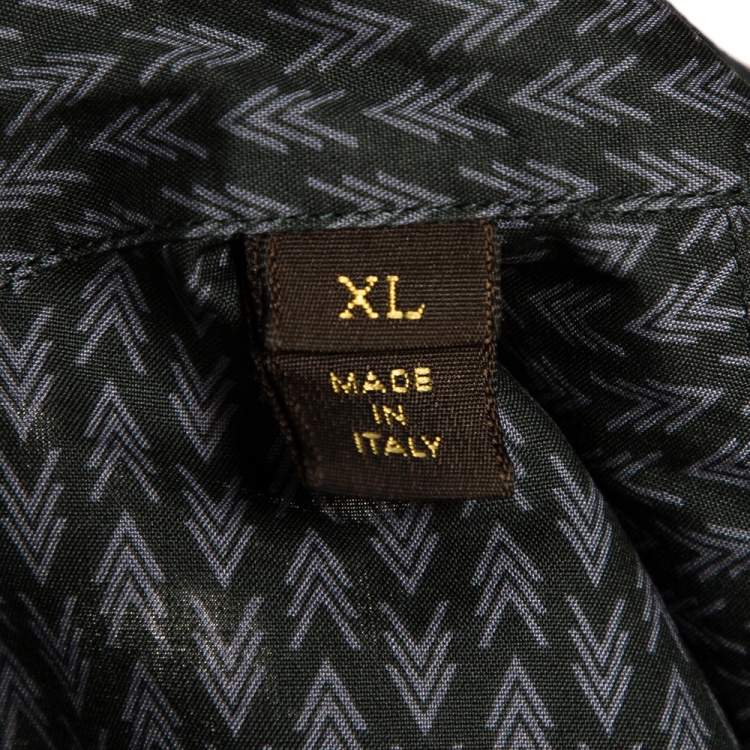 مملوكة مسبقًا Louis Vuitton Dark Green Printed Cotton Button Front Shirt XL