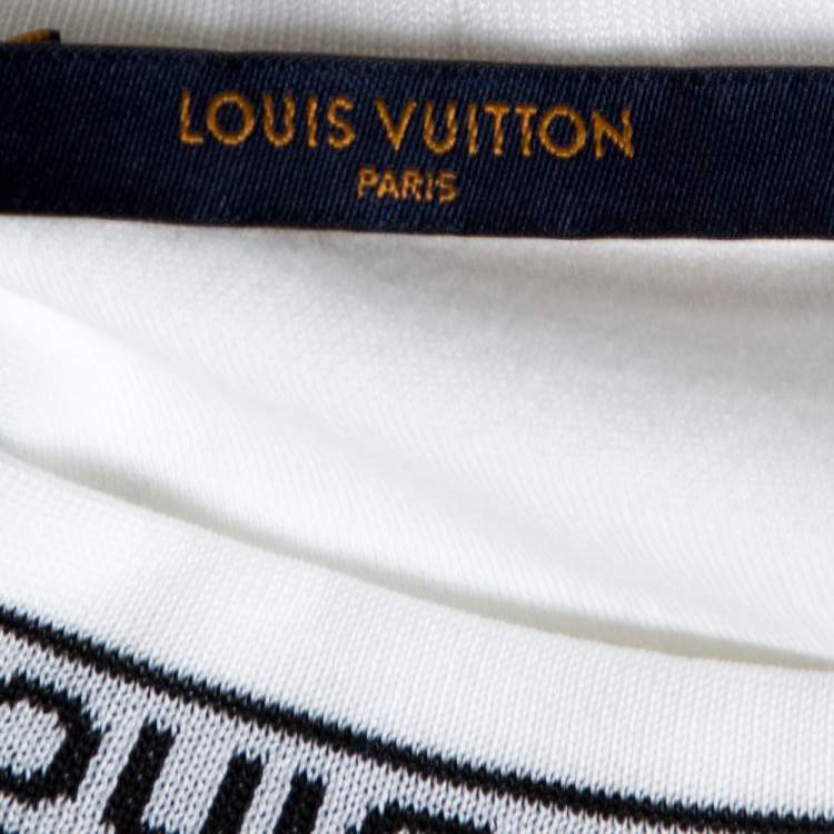 Pre Owned Louis Vuitton White Cotton Logo Collar Long Sleeve T-Shirt M