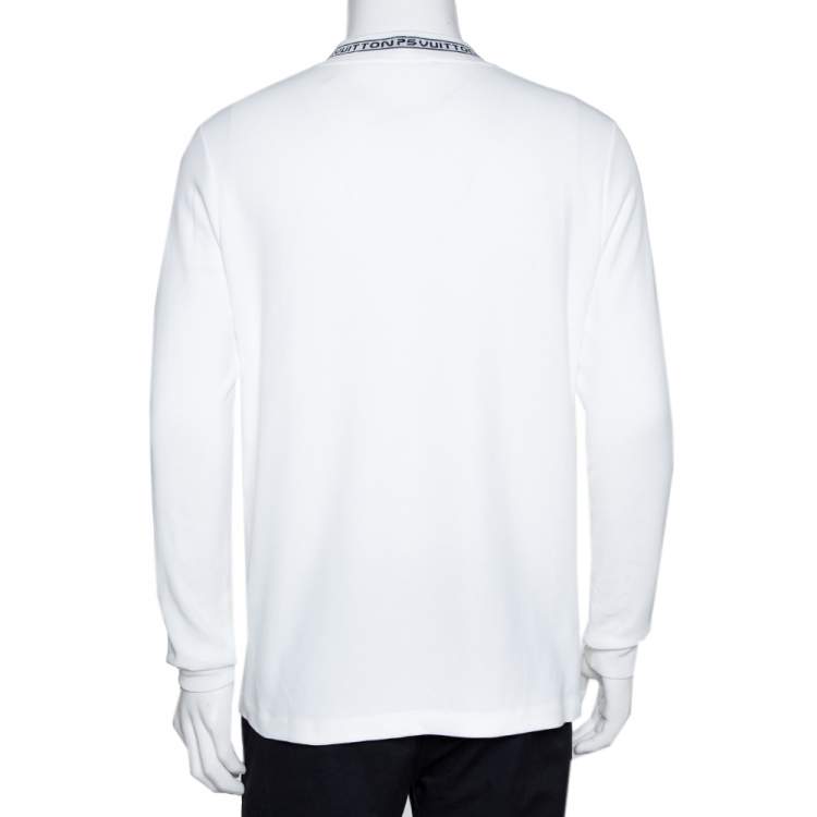 Pre Owned Louis Vuitton White Cotton Logo Collar Long Sleeve T-Shirt M