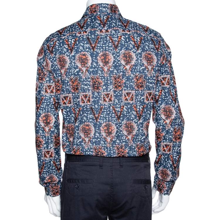 Pre Owned Louis Vuitton Navy Blue Printed Cotton Long Sleeve Shirt L