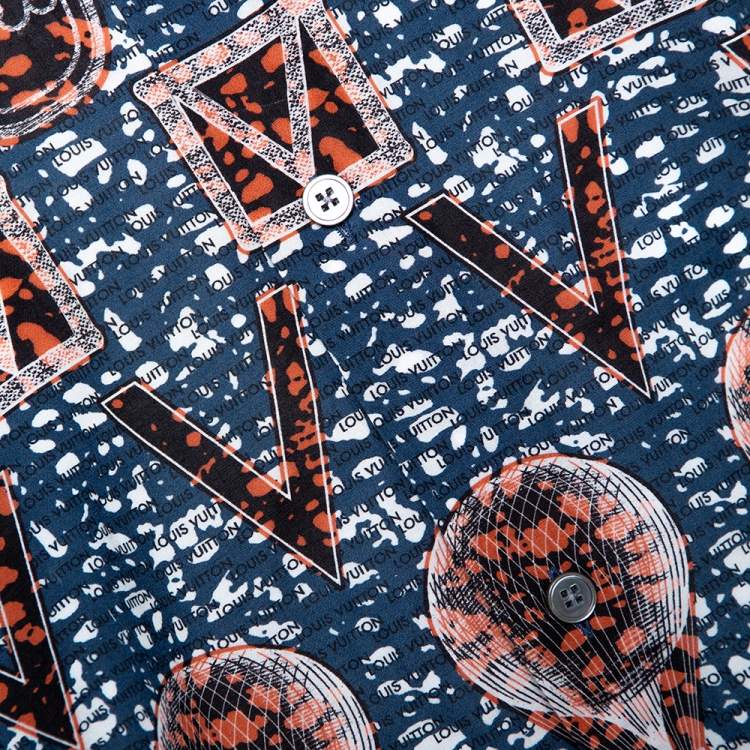 Pre Owned Louis Vuitton Navy Blue Printed Cotton Long Sleeve Shirt L