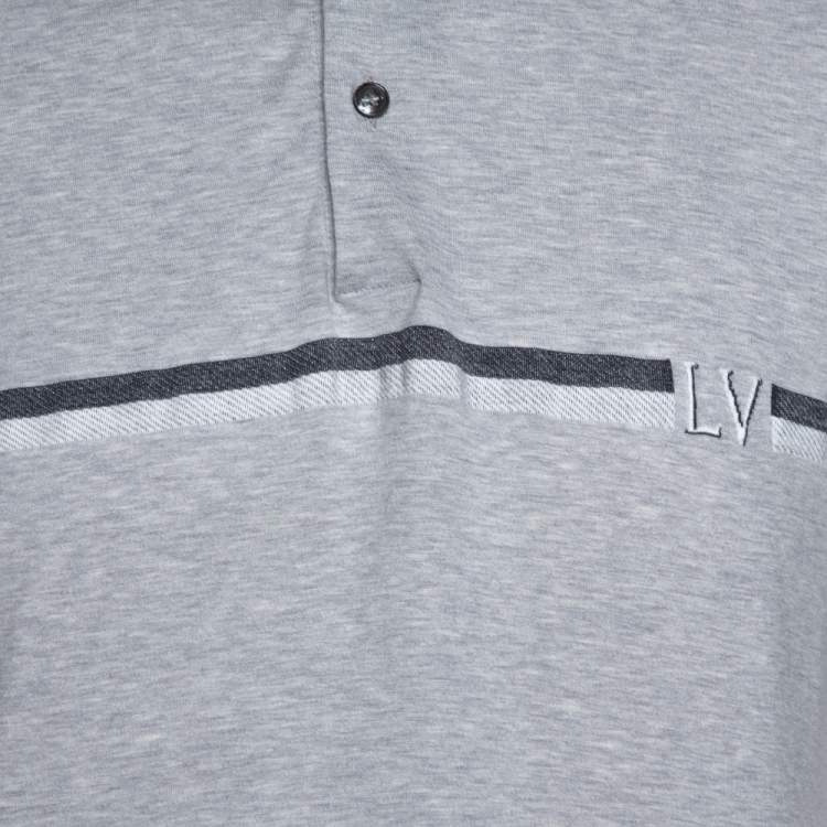 Pre Owned Louis Vuitton Grey Cotton Pique Logo Detail Polo T-Shirt XL
