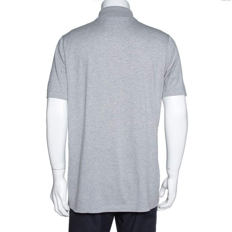 Pre Owned Louis Vuitton Grey Cotton Pique Logo Detail Polo T-Shirt XL