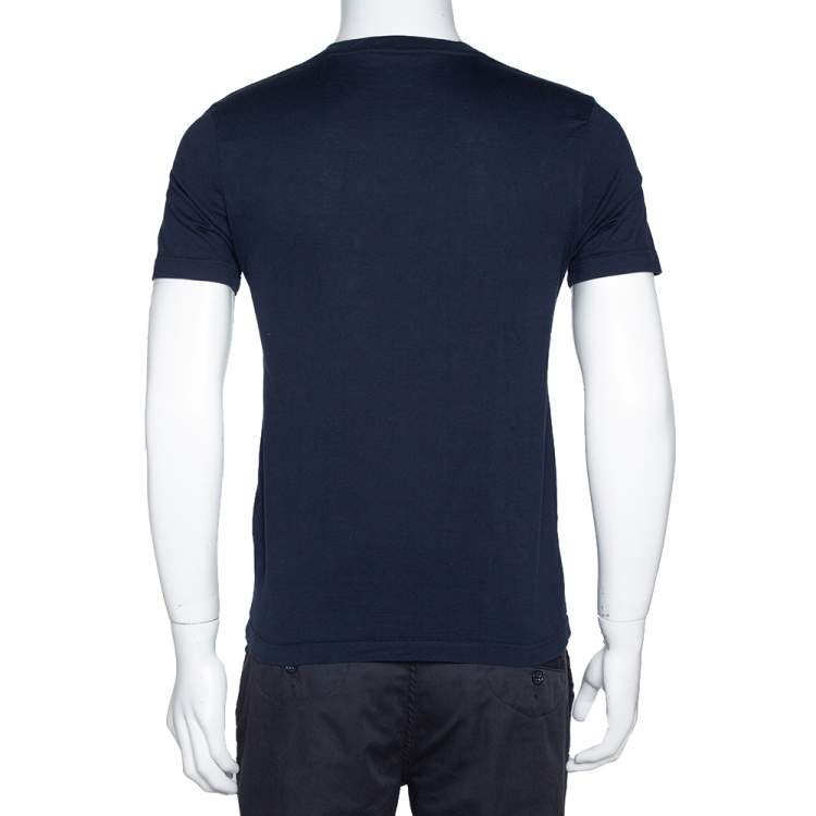 Pre Owned Louis Vuitton Navy Blue Cotton V-Neck T-Shirt S