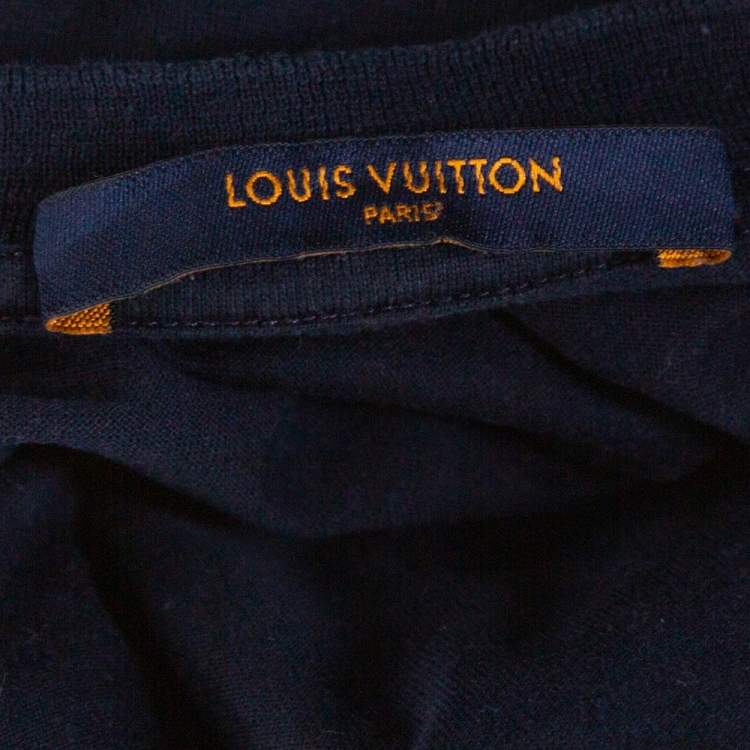 Pre Owned Louis Vuitton Navy Blue Cotton V-Neck T-Shirt S