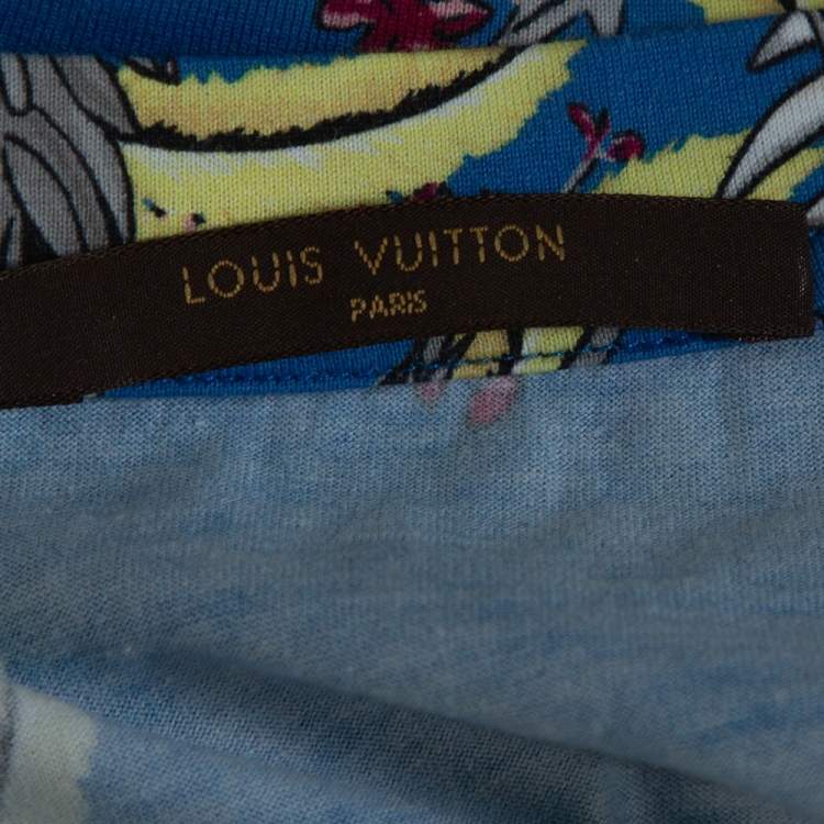 Pre Owned Louis Vuitton Blue Crane Print Cotton Crew Neck T-Shirt S