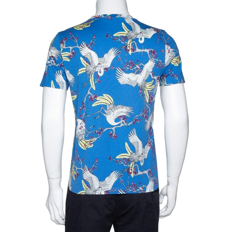 Pre Owned Louis Vuitton Blue Crane Print Cotton Crew Neck T-Shirt S