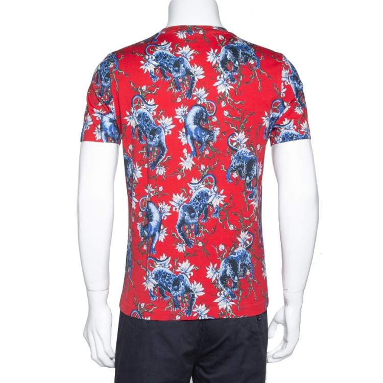 Pre Owned Louis Vuitton Red Panther Print Cotton Crew Neck T-Shirt S